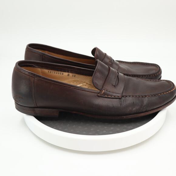 Santoni Mens Size 13 B Brown Leather Penny Loafers Made In Italy Vibram Sole main image 10